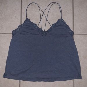 Dark cloudy blue cross back lace top